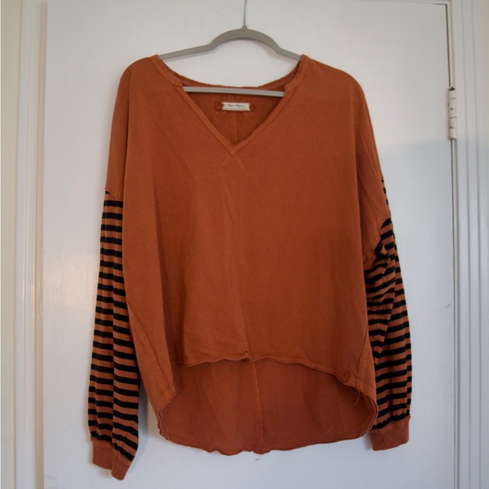 Free People Orange and Black Striped Sleeve Shirt